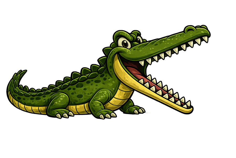 Cartoon alligator with its mouth open, ready to chomp the bigger number